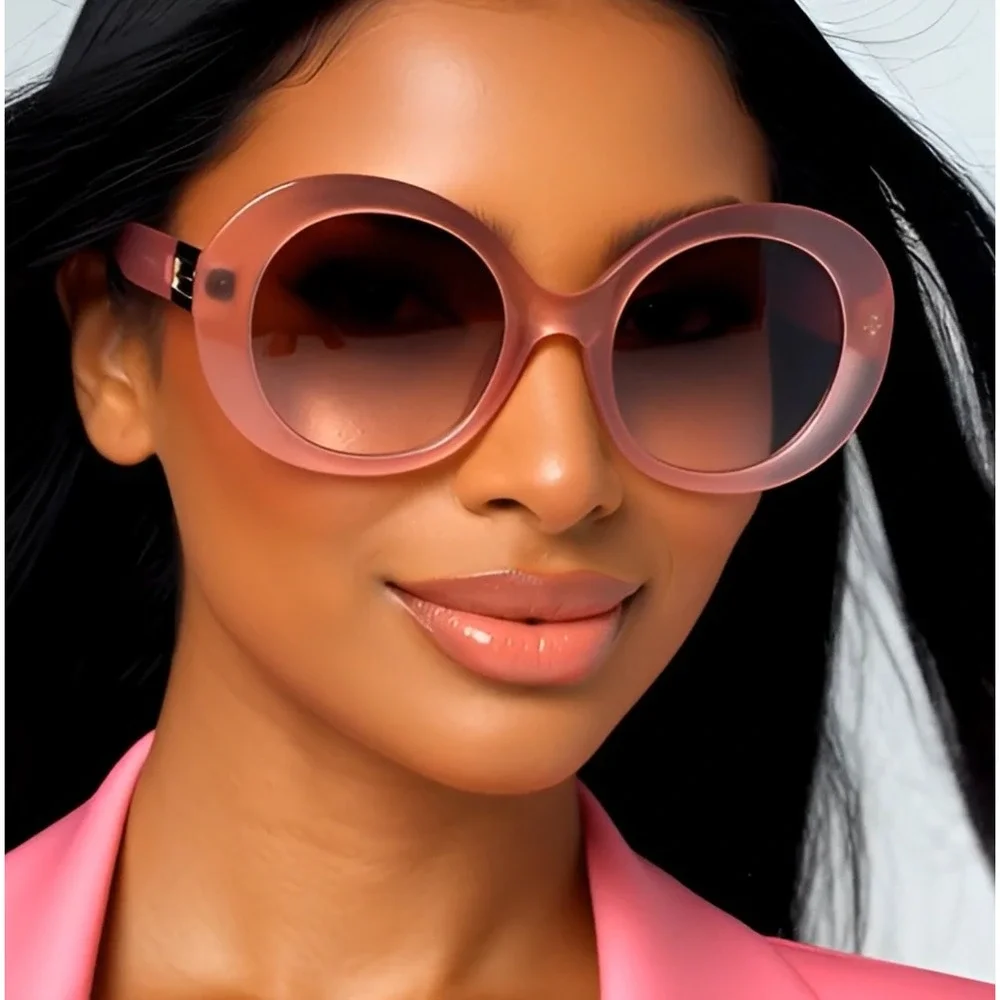 Women Oversized‎ Pink Frame Gradient Lens Round Sunglasses Fashion Luxury Lentes